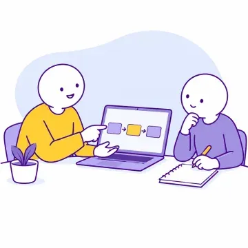 An analytics specialist explains a workflow to a colleague