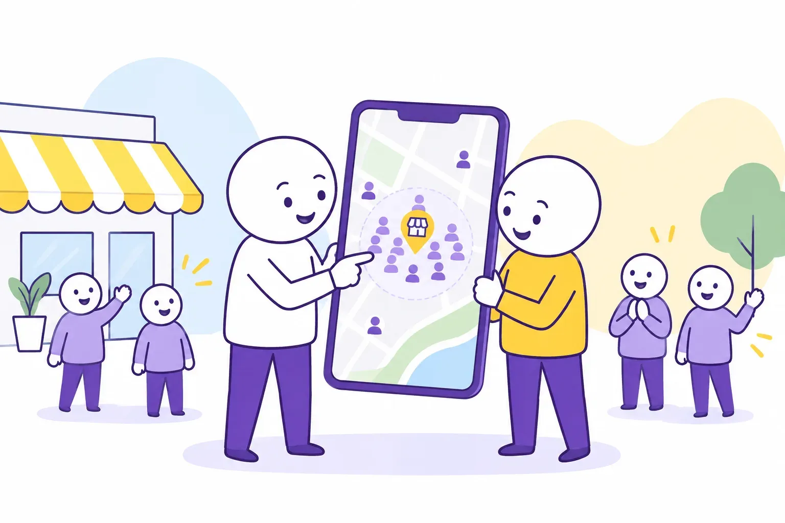 A business owner and influencer check audience locations on a map